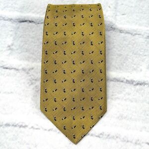 Vintage Lauren Ralph Lauren Silk Blend Tie Gold Yellow Geometric Made In USA 56"
